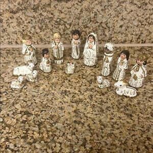 Vintage Terracotta Handcrafted Nativity Set in Cream and Brown